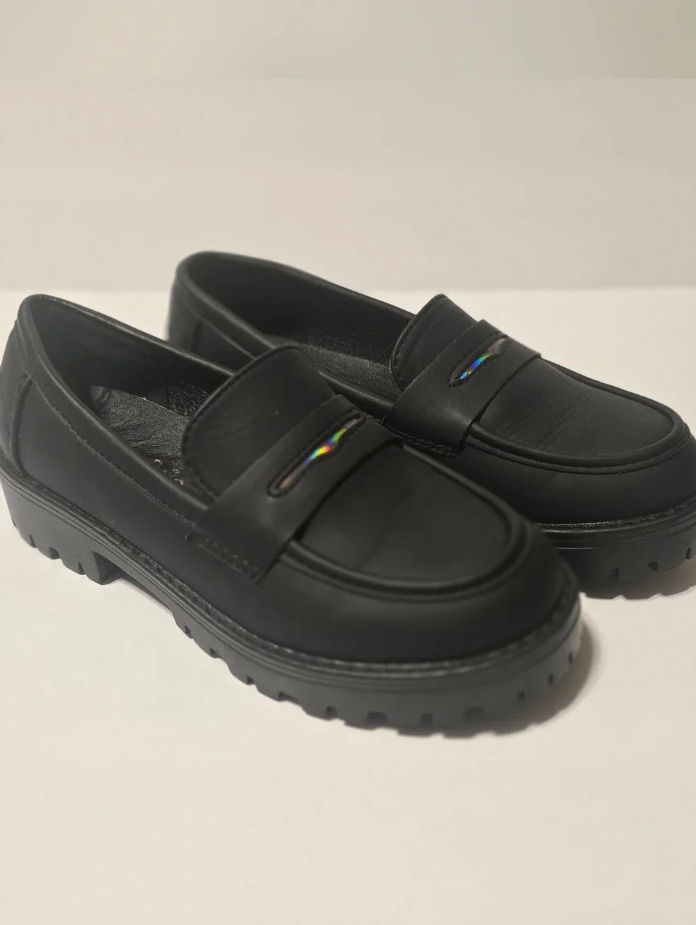 Mudd Black Chunky Penny Loafers Lug Sole Size 3 NEW
